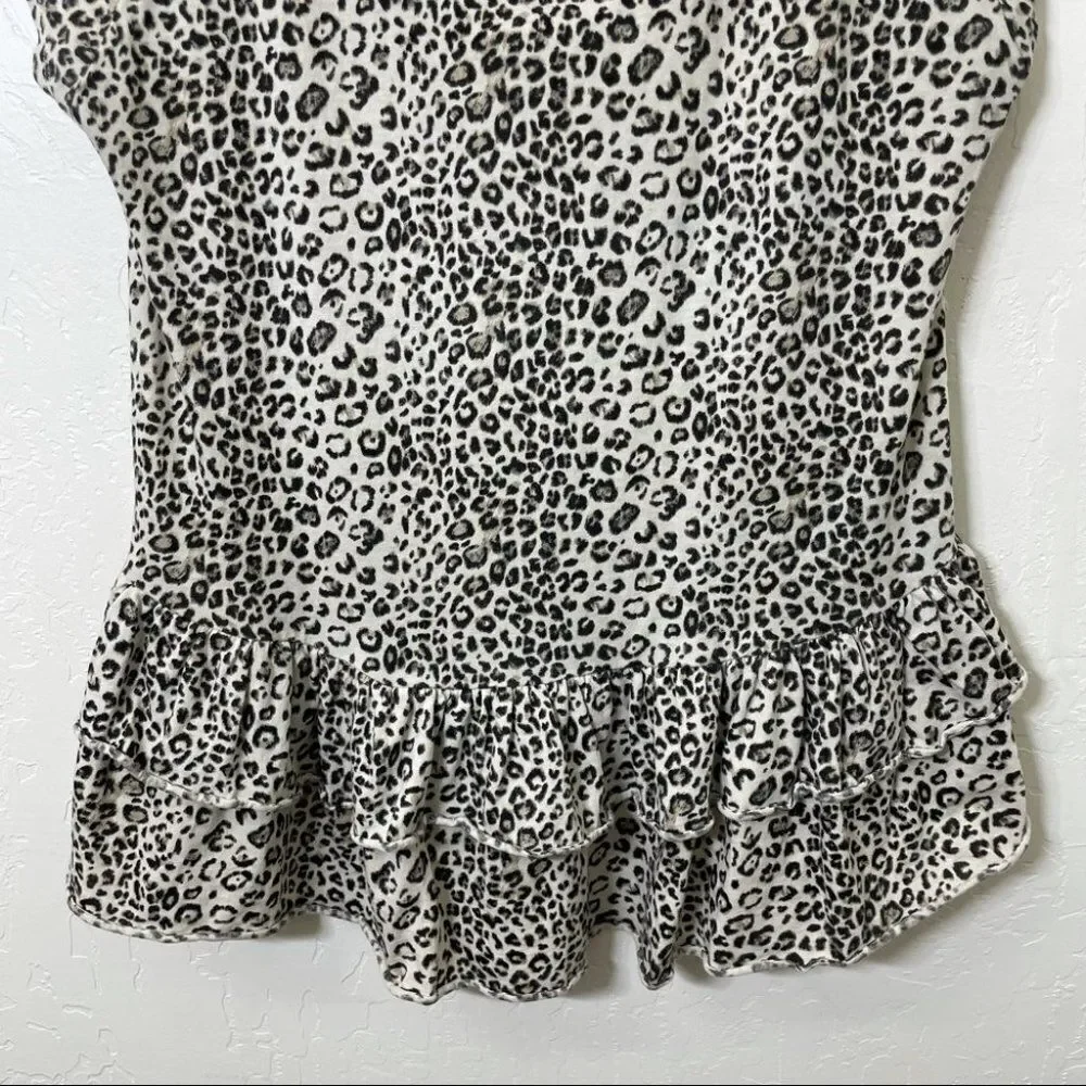Rebecca Taylor Cheetah Leopard Print Ruffle Cotton Tee  Shirt